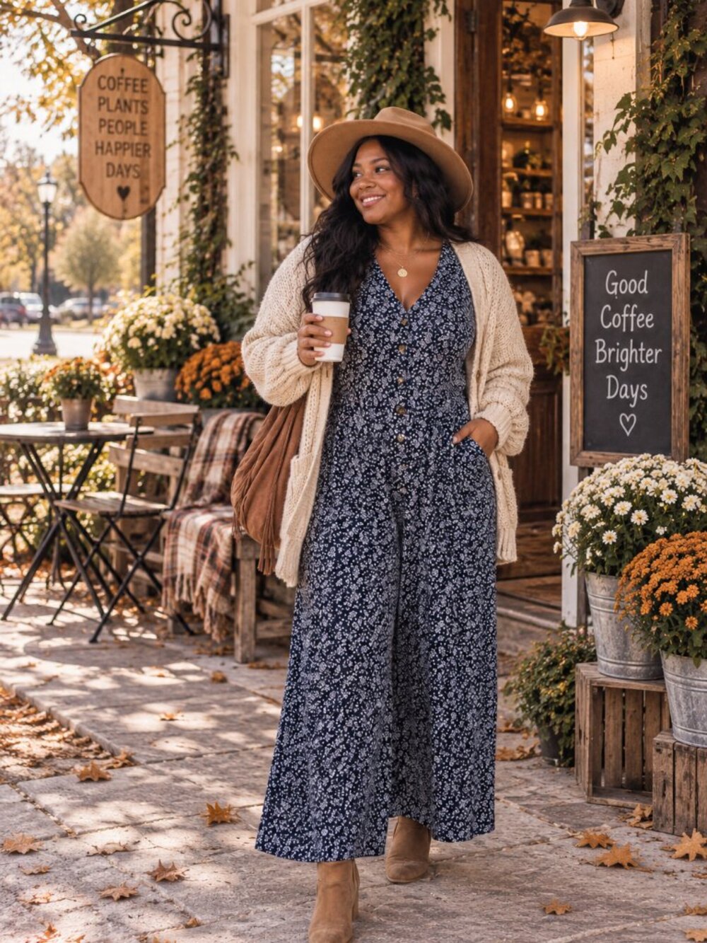 Navy Ditsy Floral Button Front Wide Leg Jumpsuit